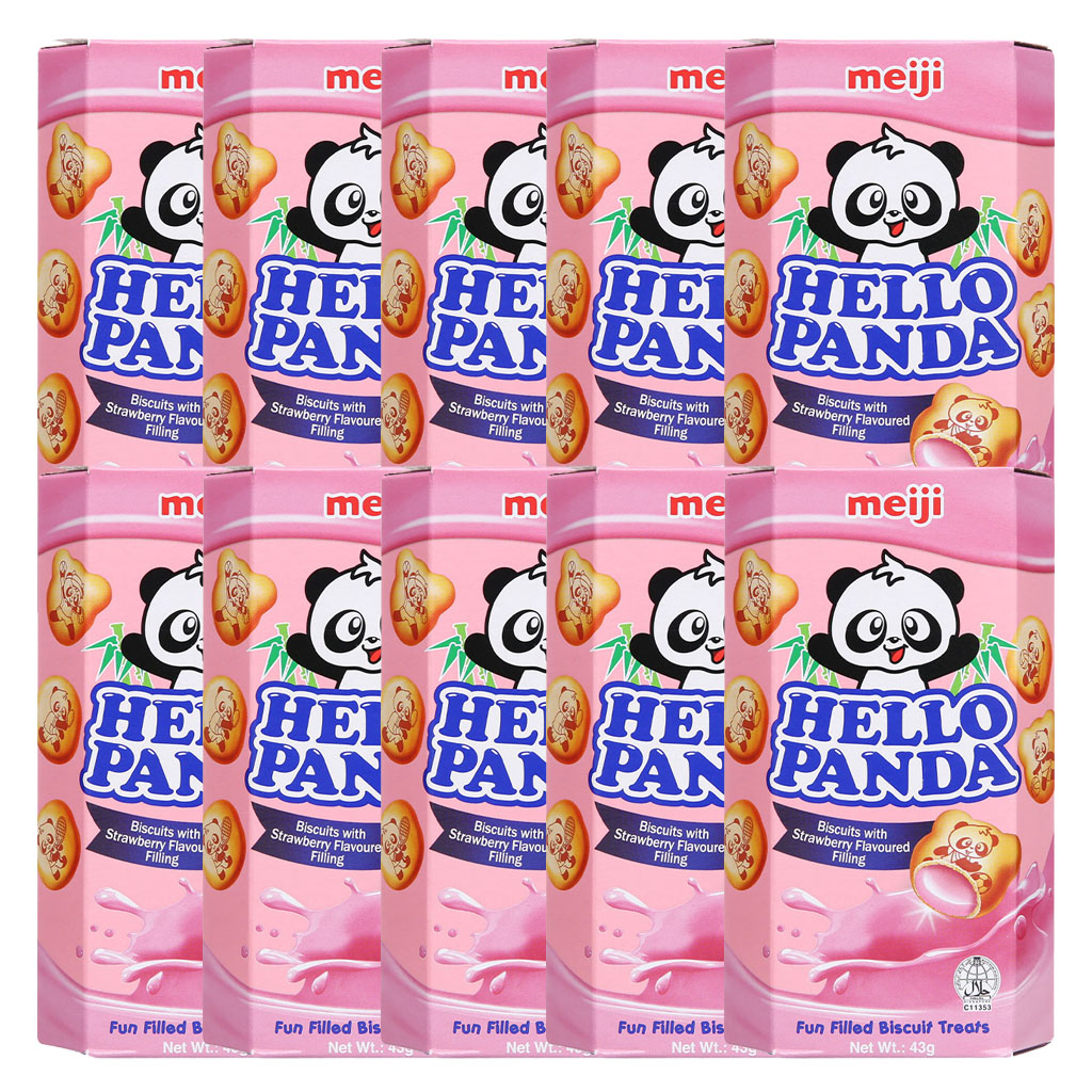 [Made in Singapore] Lốc 10 Bánh Hello Meiji Panda  dâu 43gr