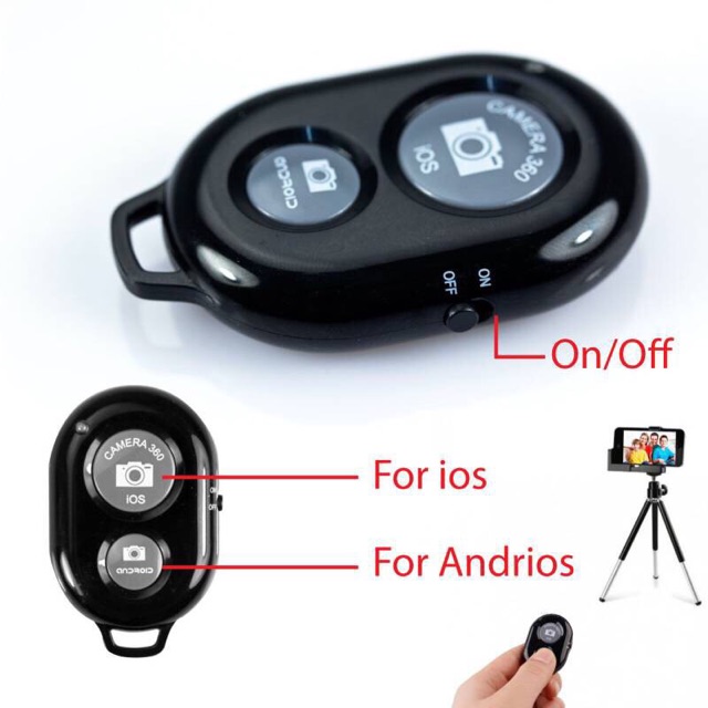 Nút Bấm Bluetooth Điều Khiển Từ Xa màu đen Chụp Ảnh Tự Động Dành Cho điện thoại và máy tính bảng