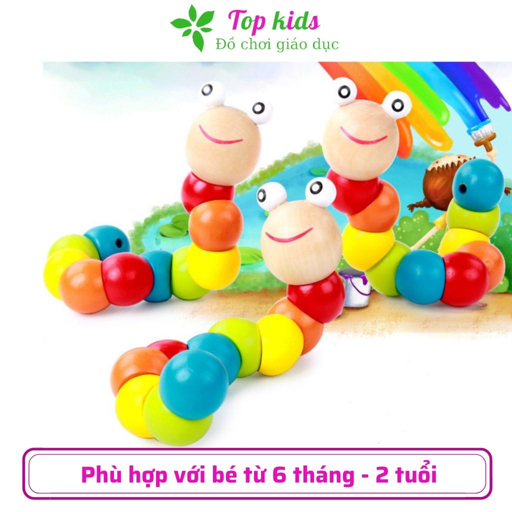 Đồ chơi gỗ thông minh cho bé trai bé gái montessori từ 1 2 3 tuổi đồ chơi con sâu uốn dẻo giúp bé biết màu sắc