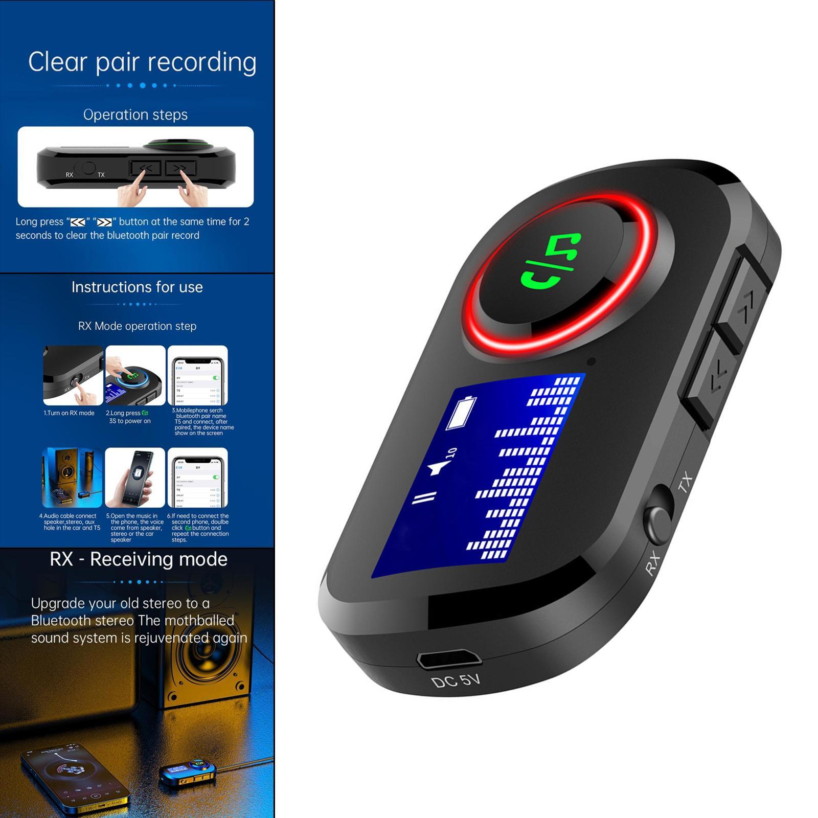 Bluetooth 5.0 and Receiver Audio Adapter w/ Display Screen