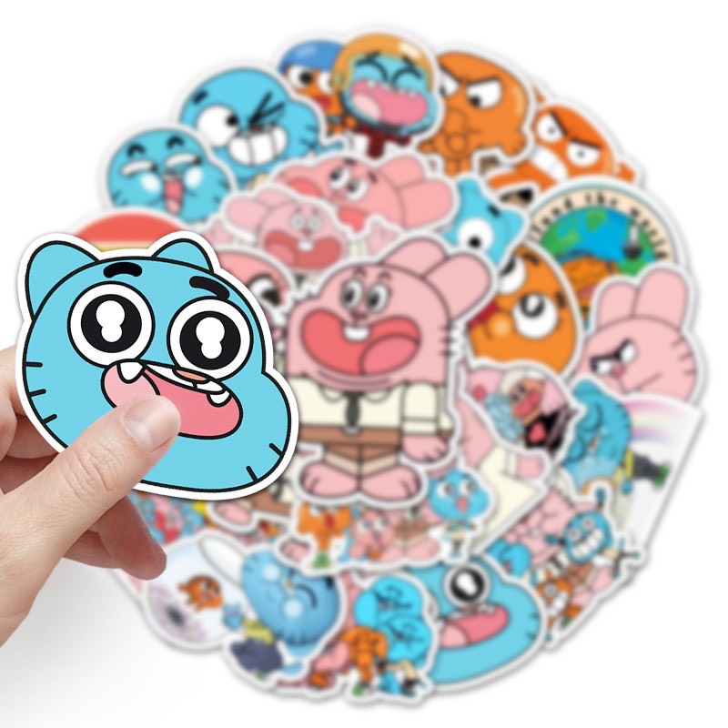 Set 50 nhãn dán họa tiết Amazing World of Gumball chống nước trang trí sach vở/sổ tay/mũ bảo hiểm