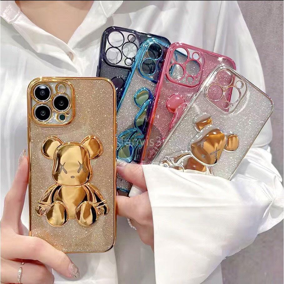 Ốp điện thoại mềm mạ nổi 6D hình gấu nhũ lấp lánh cho 7 plus 8 plus xs max 11 pro max