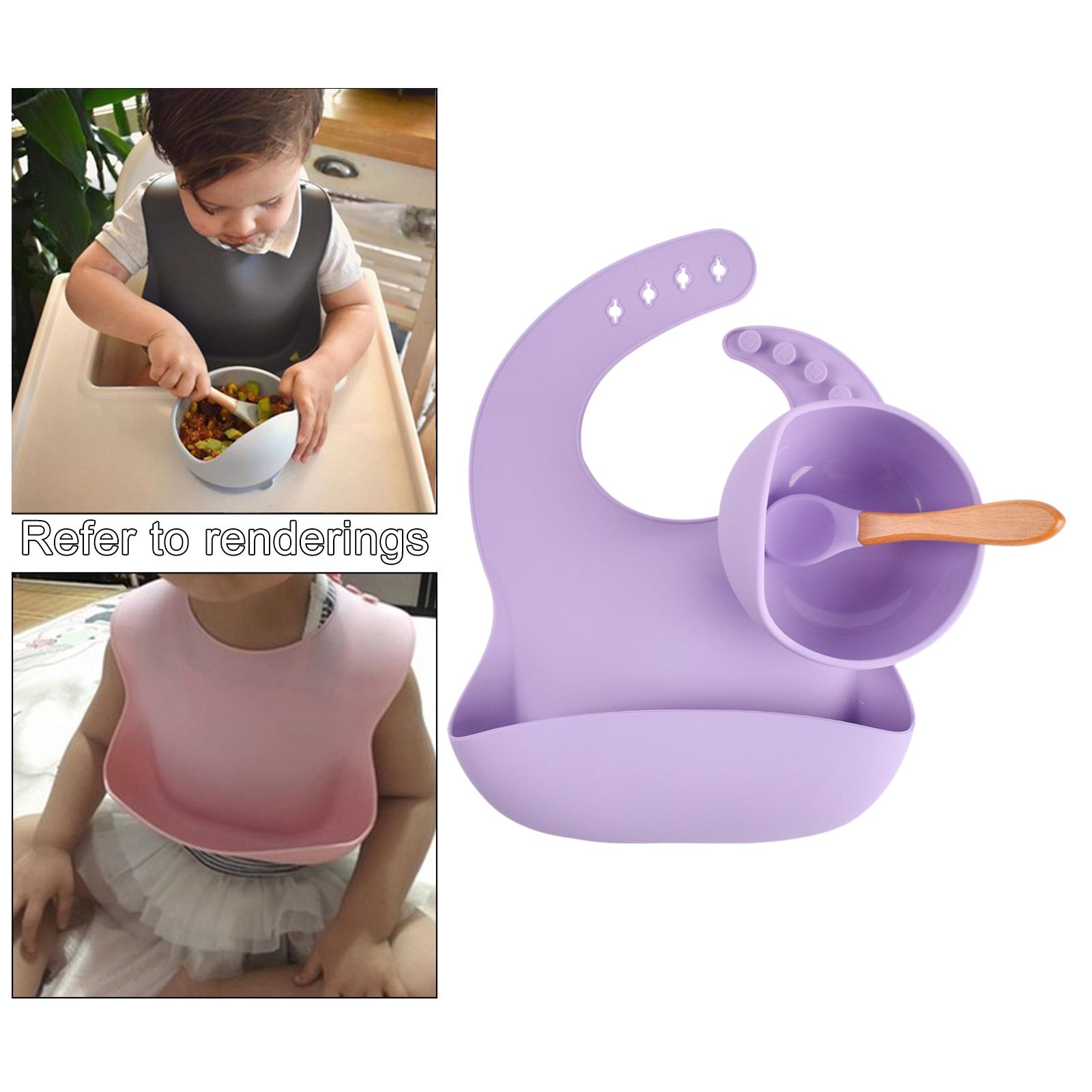 3x Baby Feeding Supplies with Spoons,Silicone Bib and Baby Bowl Silicone