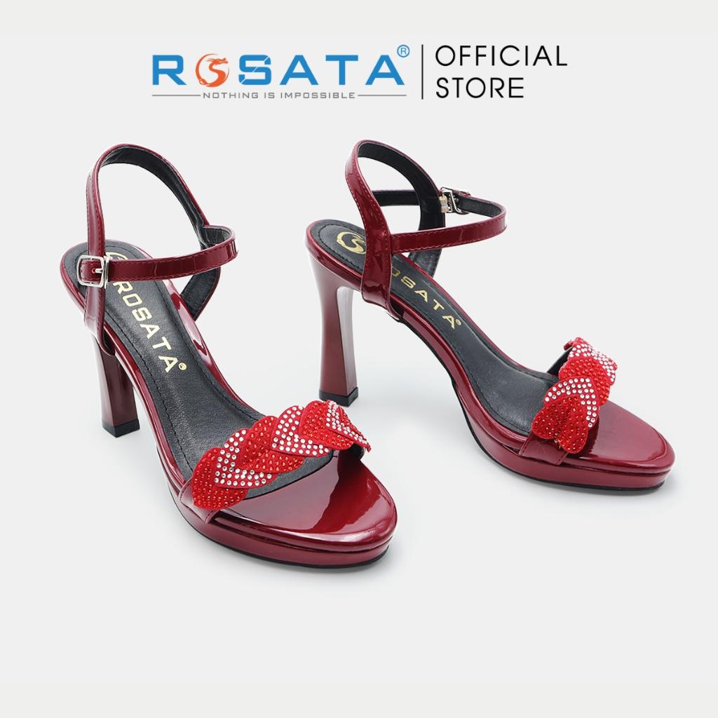 Giày sandal nữ ROSATA RO522 cao gót trụ 9cm mũi tròn xỏ ngón êm chân quai hậu cài khóa dây mảnh xuất xứ Việt Nam