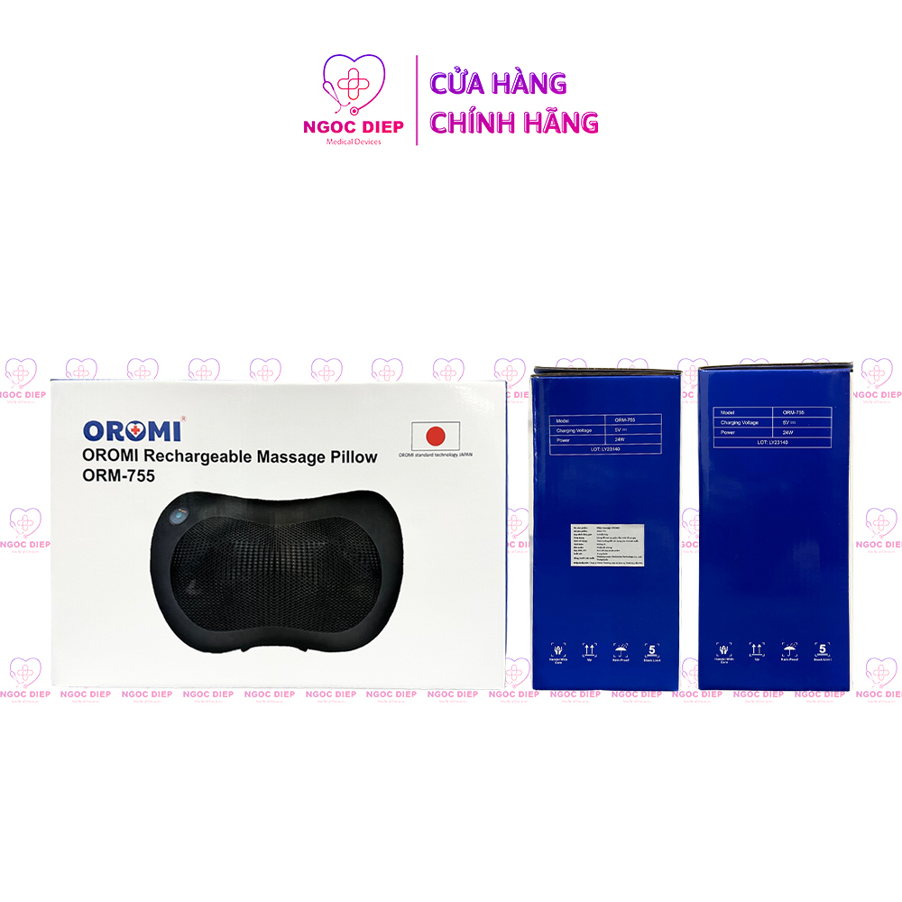 Gối Massage Nhiệt Hồng Ngoại OROMI ORM-755 - 6 Bóng xoay - Mát xa Cổ Vai Gáy, Thắt Lưng