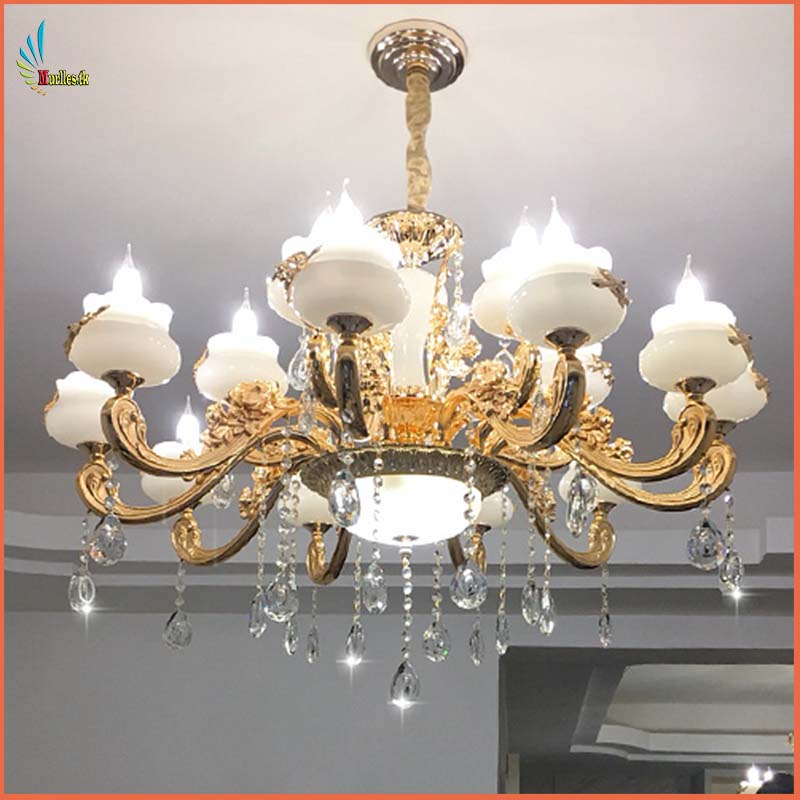 Đèn chùm tân cổ điển, đèn chùm pha lê nến 15 bóng 8030 kiểu dáng sang trọng, tinh tế tạo điểm nhaanss cho mọi không gian nội thất
