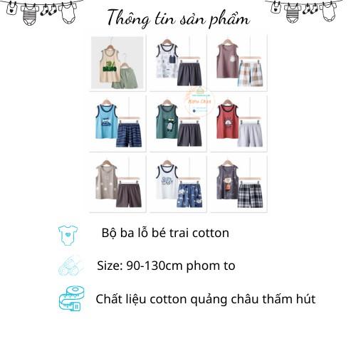 Bộ ba lỗ Quảng Châu cotton bé trai chất liệu cotton siêu mát, thấm hút mồ hôi size 11-21kg