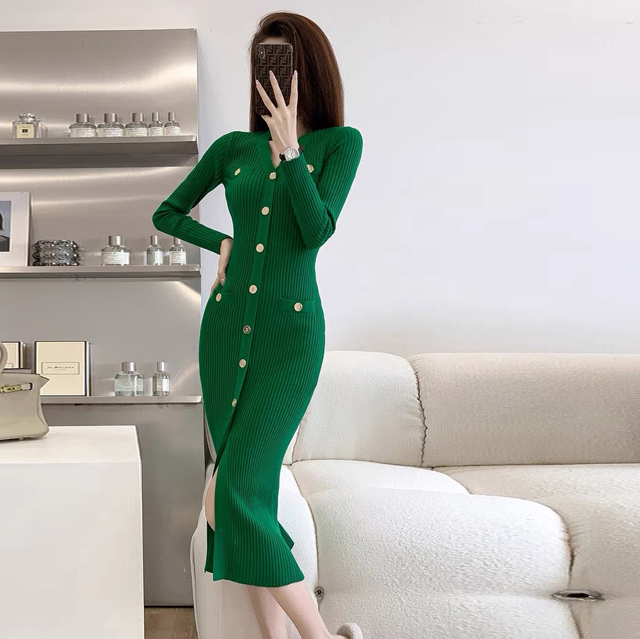 Váy Len Dệt Kim Cổ V Mềm Mại Dành Cho Nữ AL86 - Hàng Quảng Châu Cao Cấp