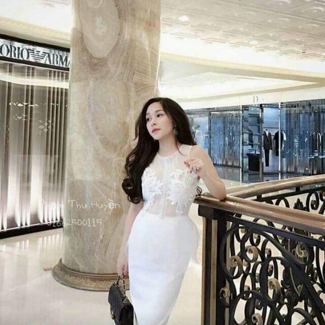 Đầm body lưới đắp ren kết chuỗi