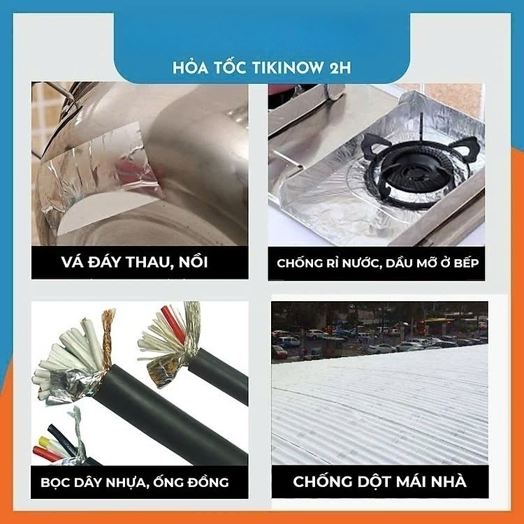 5cm x 16mét Băng Keo Giấy Bạc Nhôm Chịu Nhiệt Chống Nước Để Vá Thau Rổ, Chống Thấm Nhà Bếp Vá Ống Nước Thau Chậu