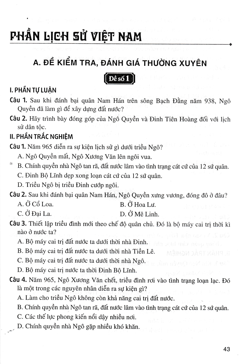 Đề Kiểm Tra Đánh Giá Lịch Sử Lớp 7 (Dùng Chung Cho Các Bộ SGK Hiện Hành)  - HA