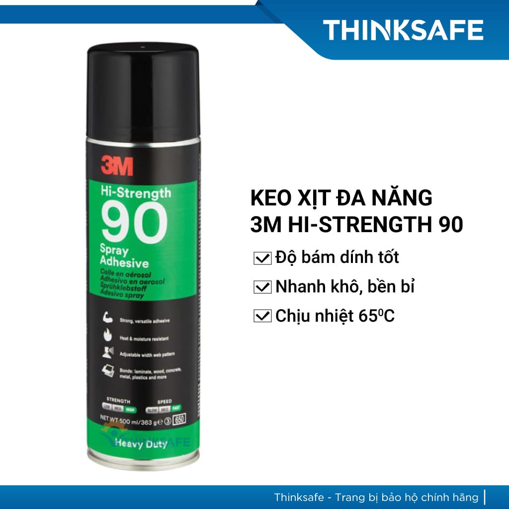 Keo xịt đa năng 3M Thinksafe Hi-Strength 90, siêu dính dán được nhiều vật liệu, độ kết dính cao, keo xịt nhanh khô
