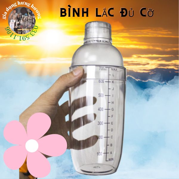 Bình lắc Shaker pha chế nhựa chia vạch đen 350ml, 500ml, 700ml, 1000ml chuyên dụng cụ pha chế trà sữa bartender