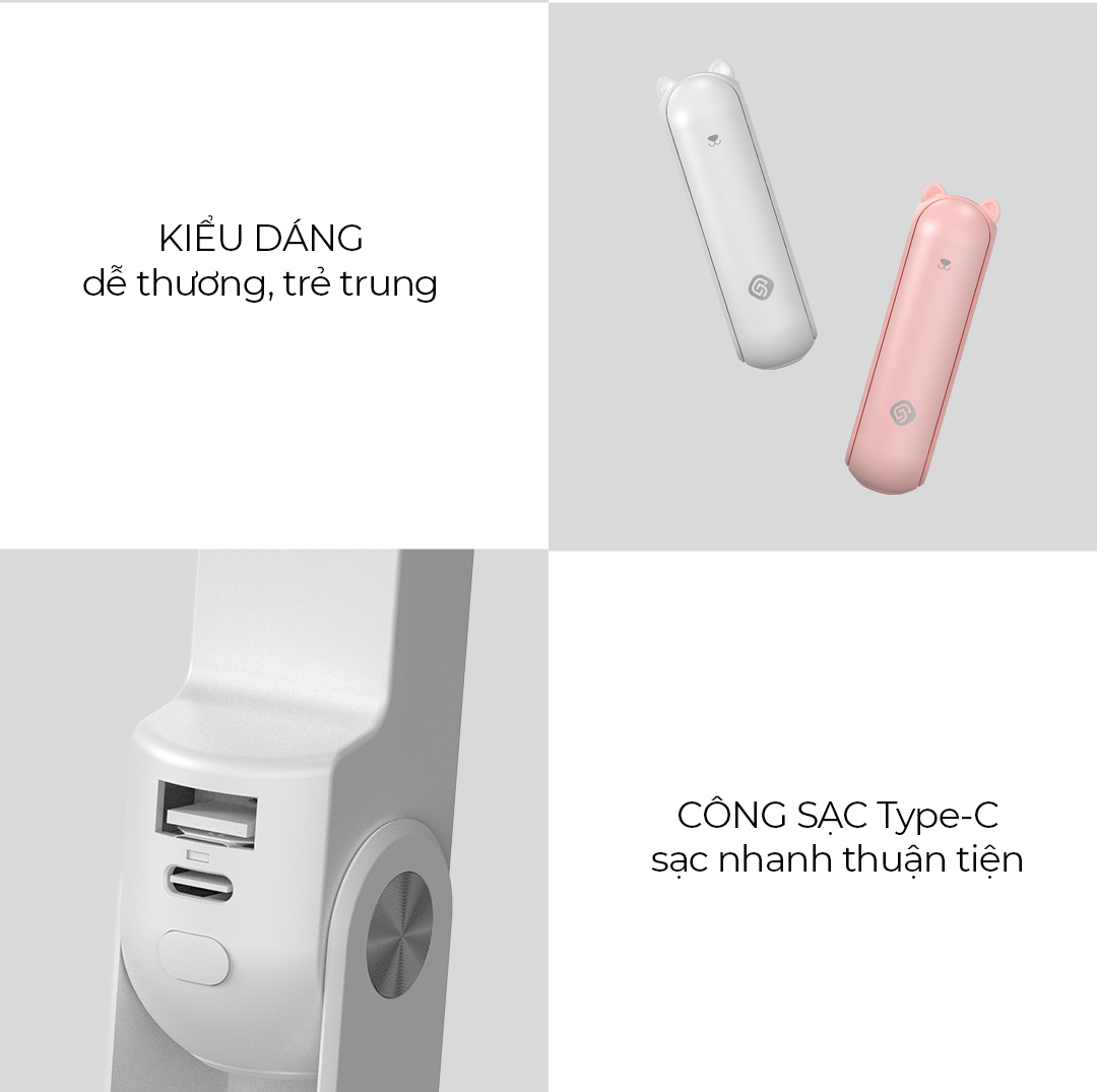 Quạt cầm tay mini gấp gọn tích hợp đèn pin sạc dự phòng 1500 mAh USB Micro đa năng có đế để bàn tiện lợi