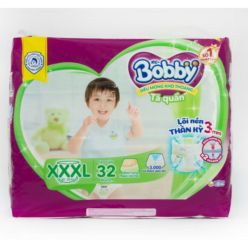 Tã quần Bobby size XXXL 34/32 miếng (cho bé 20 - 35 kg)