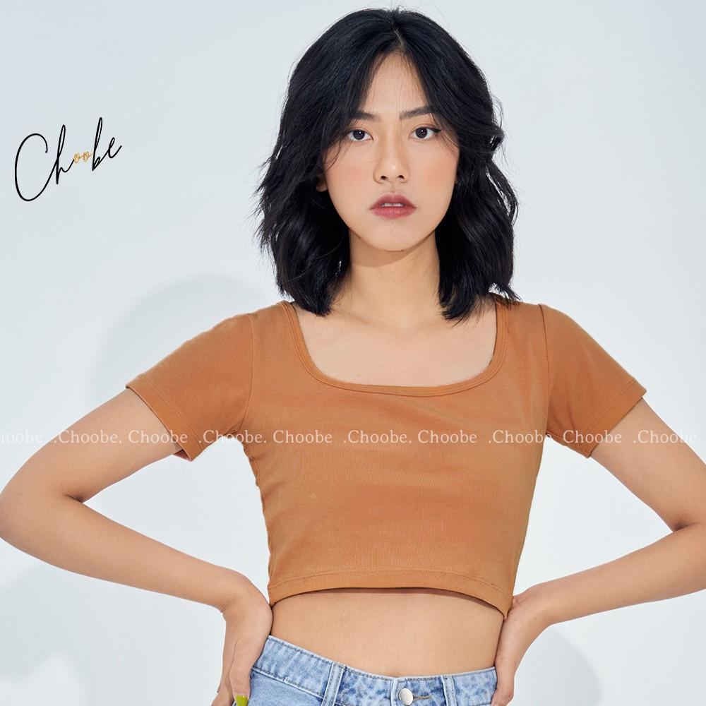 Áo croptop Choobe cổ vuông vải mịn co giãn tốt ba lỗ nữ cộc tay body thun ôm - A27