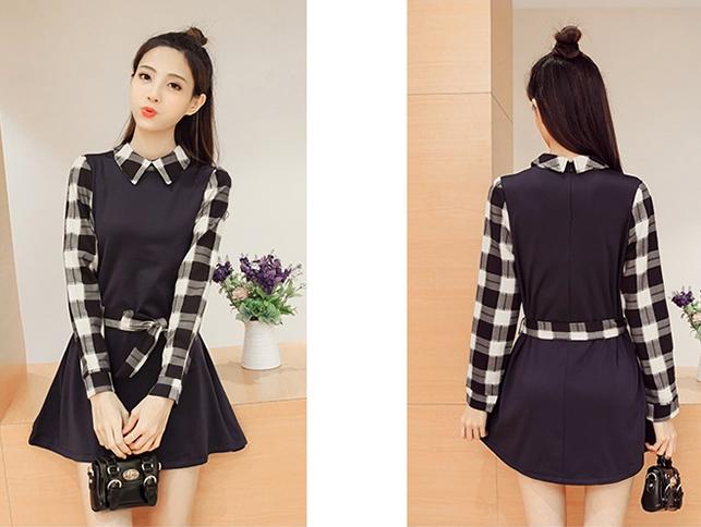 Đầm nữ cổ sơ mi phối caro da23 - Size