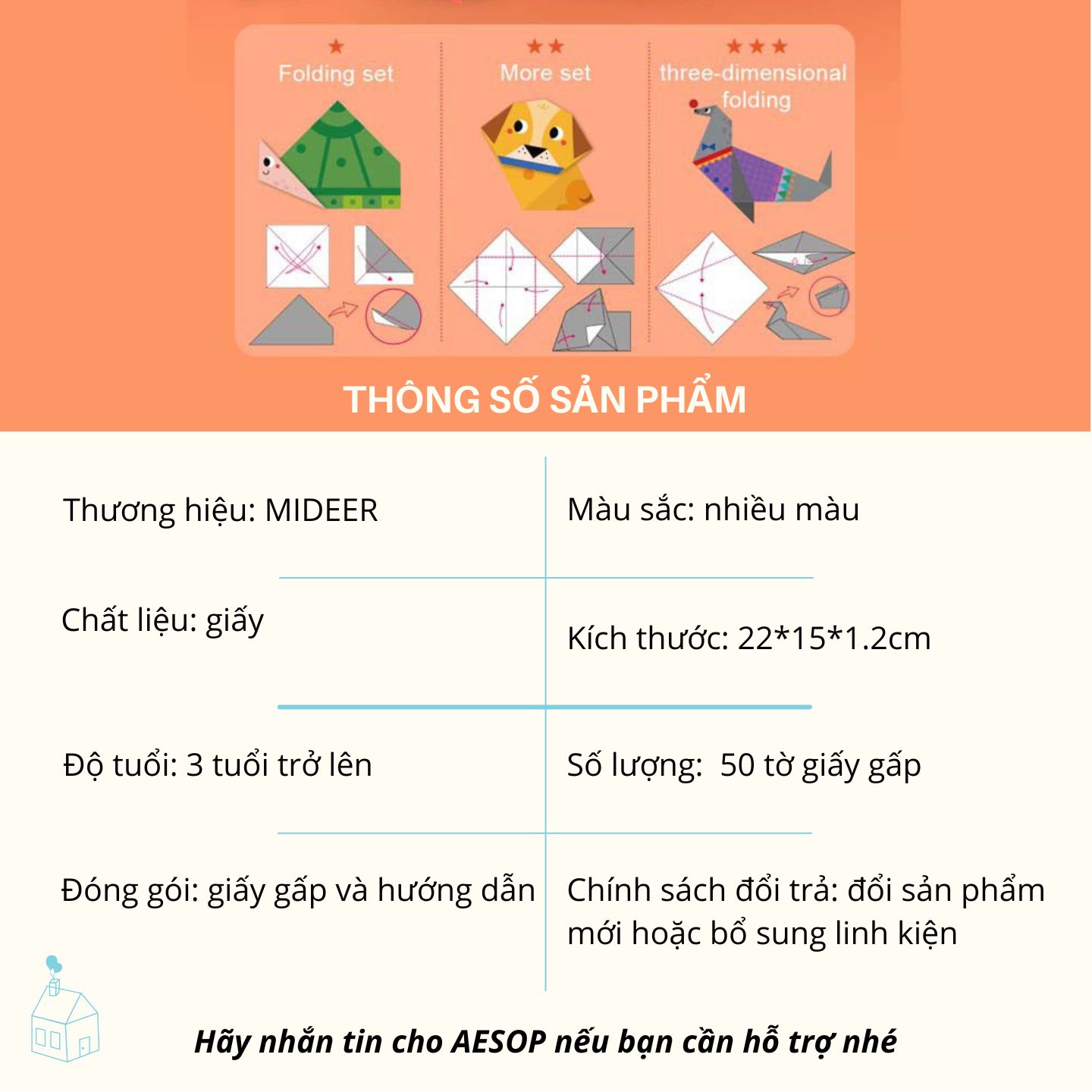 Đồ chơi thủ công bộ xếp giấy Origami 50 tờ - Level 3 Mideer MD2029