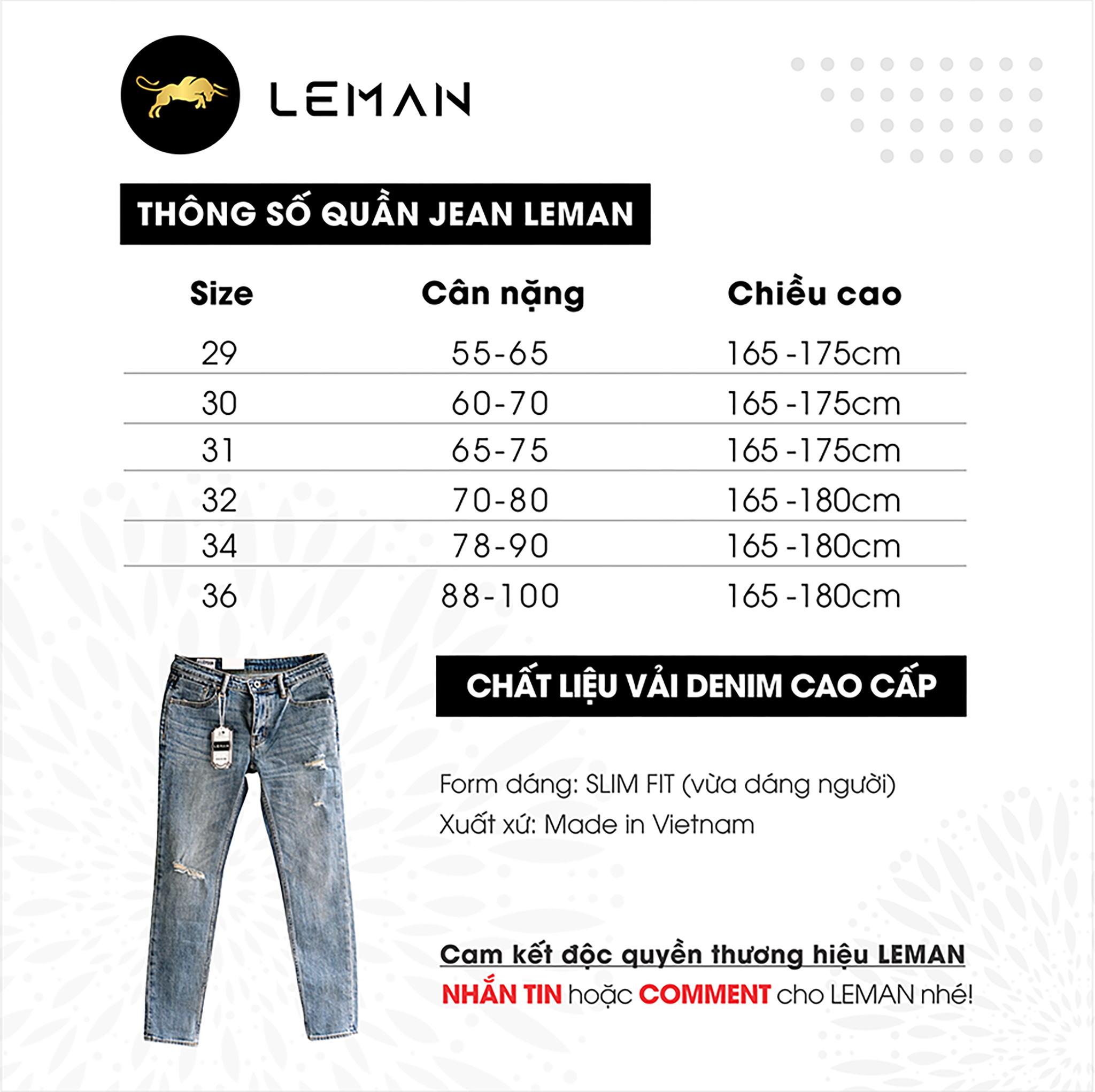 Quần Jean nam Leman xanh rách JD07 - Slim Form