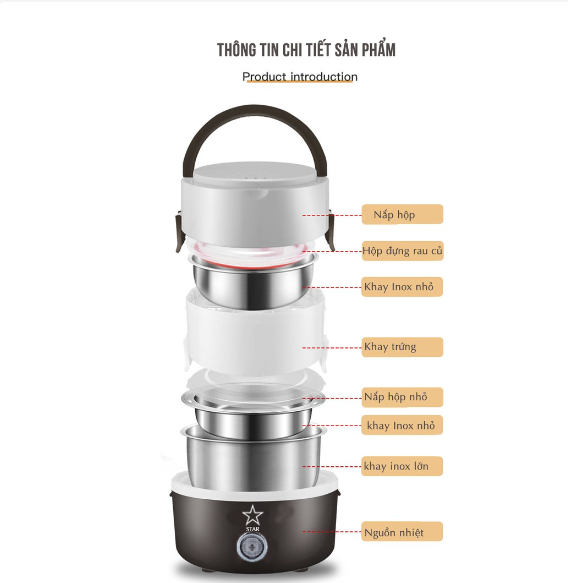 Hộp Cơm Hâm Nóng Văn Phòng Cao Cấp Inox 3 Tầng , Nấu Chín , Giữ Nhiệt Và Hâm Nóng Thức Ăn