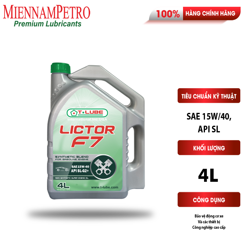 Dầu Nhớt Tlube Lictor F7 15W-40 API SL 4L MiennamPetro Bảo Vệ Động Cơ Xe Ô Tô, Xe Khách Trong Điều Kiện Vận Hành Liên Tục