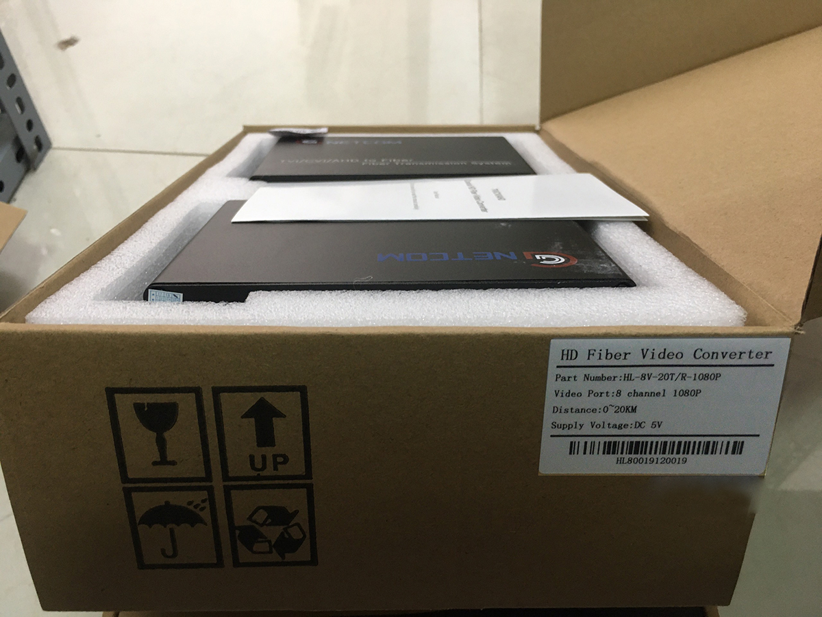Bộ chuyển đổi video sang quang 8 kênh GNETCOM HL-8V-20T/R-1080P - Hàng Chính Hãng