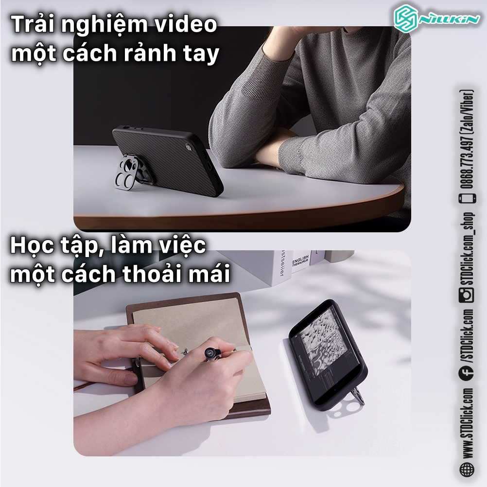 ỐP LƯNG DÀNH CHO ĐIỆN THOẠI IPHONE 14 PRO MAX - 14 PRO NILLKIN CARBOPROP - HỔ TRỢ SẠC TỪ TÍNH KÈM KHUNG BẢO VỆ CAMERA KIÊM GIÁ ĐỠ