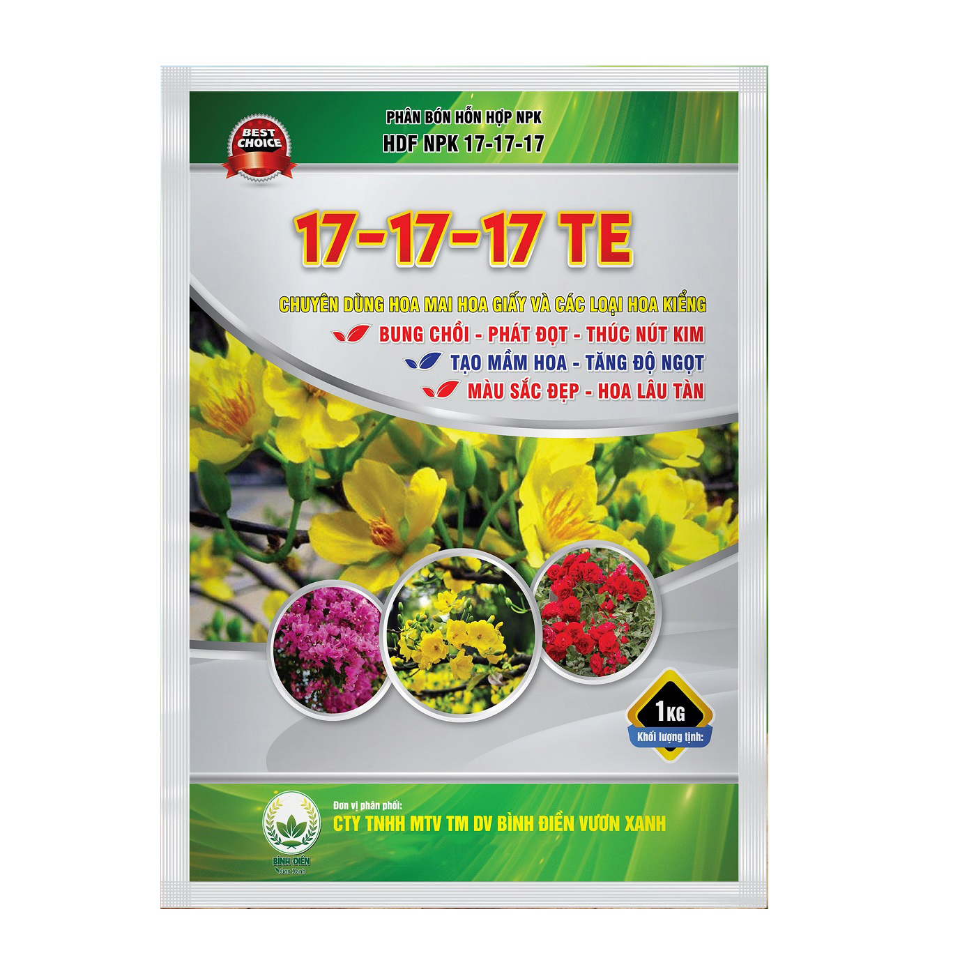Phân bón HDF NPK 17-17-17 TE chuyên dùng cho Hoa Mai - Hoa Giấy - Hoa kiểng giúp Bung chồi - Tạo mầm hoa - Màu sắc đẹp lâu tàn