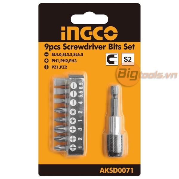 Bộ đầu tua vít 9 chi tiết INGCO AKSD0071