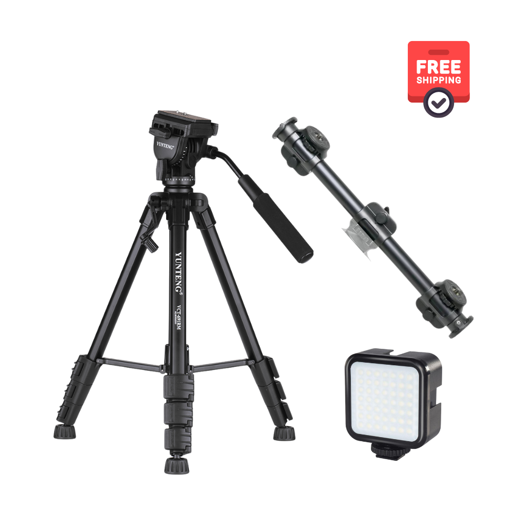 Combo Tripod Yunteng 691 + Thanh Ngang 369 và Đèn RGB vuông - Chân đế chắc chắn kèm remote và kẹp điện thoại - Hàng chính hãng