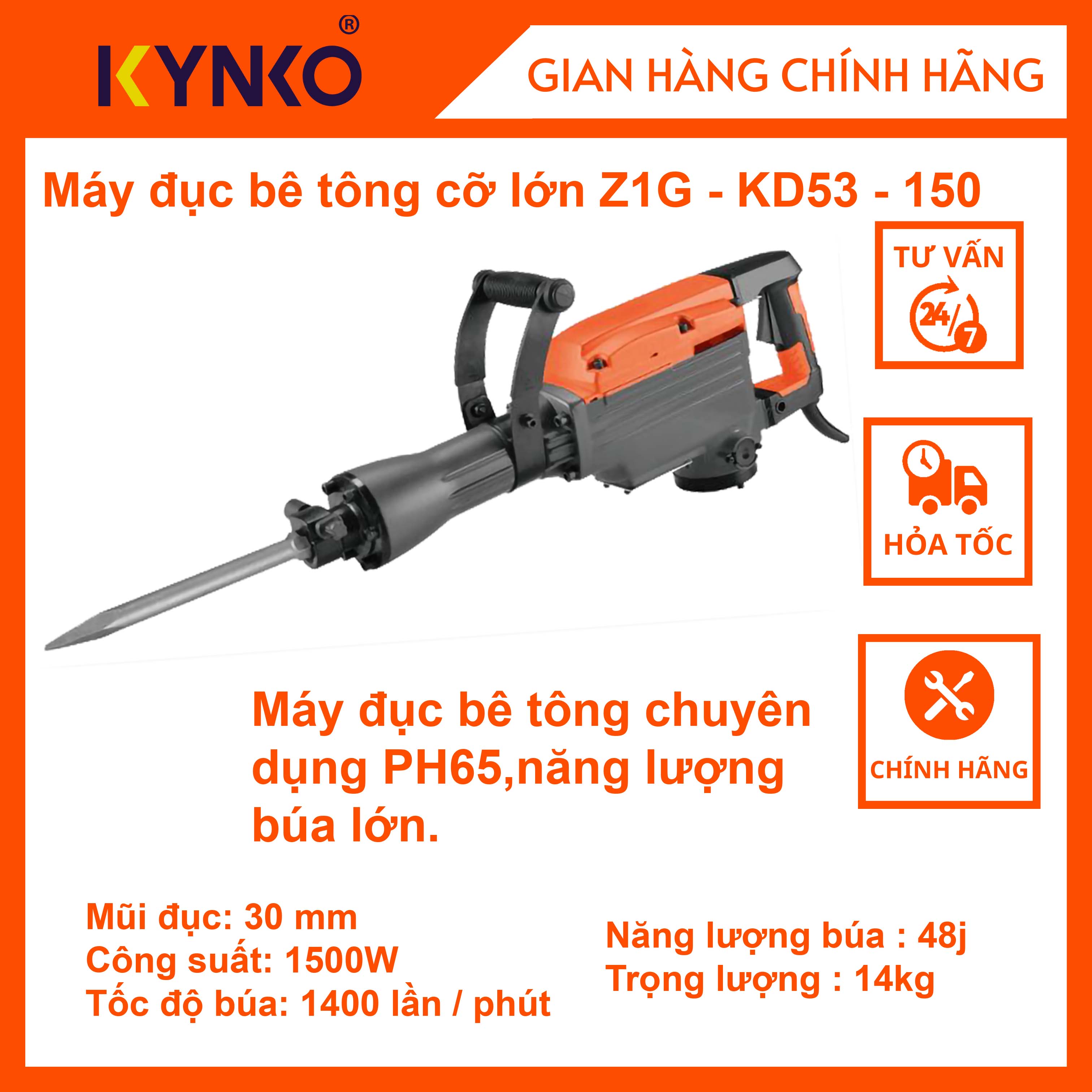 Máy đục bê tông cầm tay chính hãng Kynko Z1G-KD53-150 #6532 siêu khỏe giá tốt