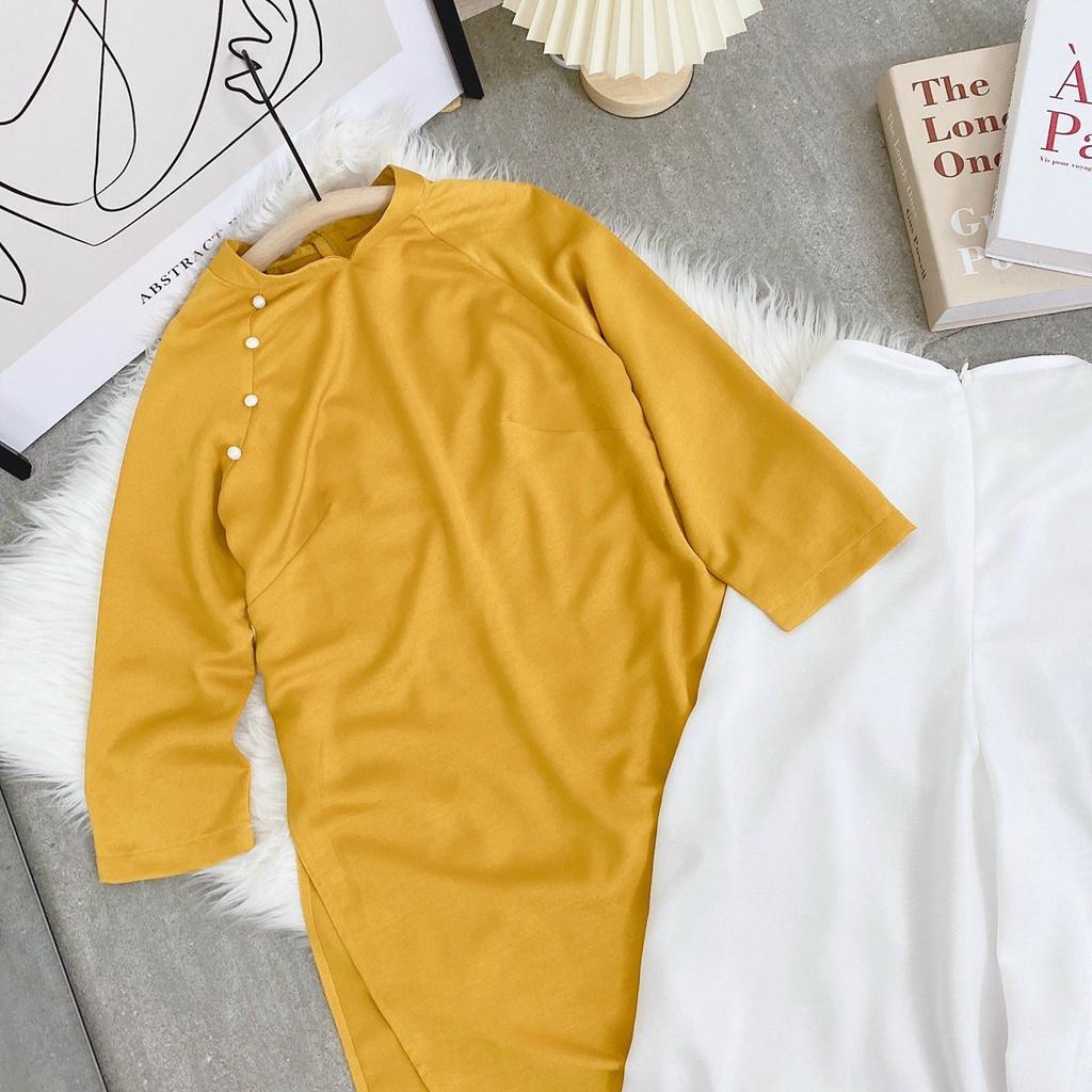 Set áo dài đỏ tay lỡ quần suông đi chùa chúc tết