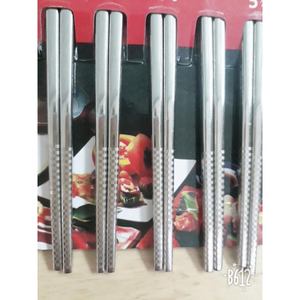 Bộ 5 đôi đũa SUS inox 304 đăc ruột chống trượt cao cấp KOREA màu bạc/vàng sang trọng dài 22 cm