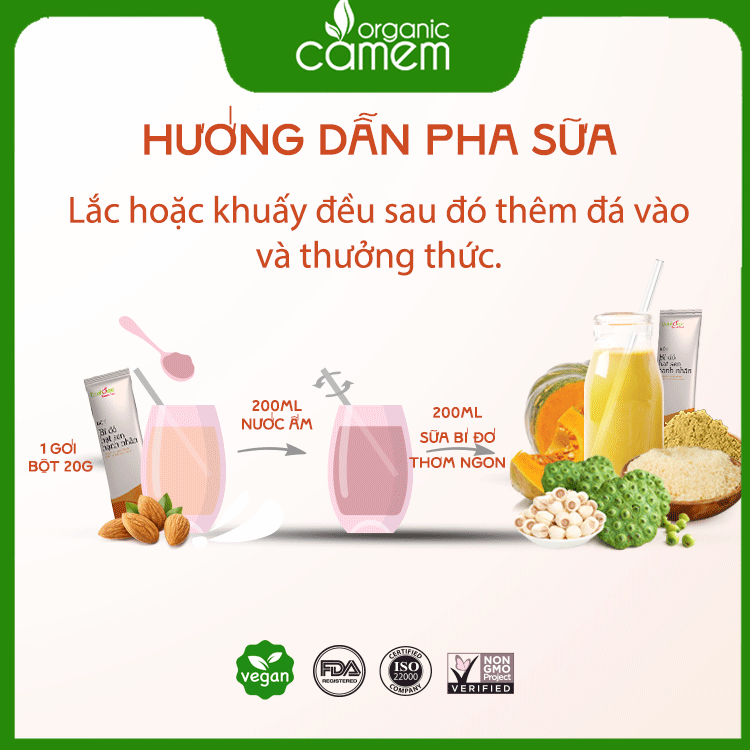 Sữa Hạt Rau Củ_Bột Bí Đỏ Hạt Sen Hạnh Nhân Dalahouse - Hộp 10 gói x 20 gram