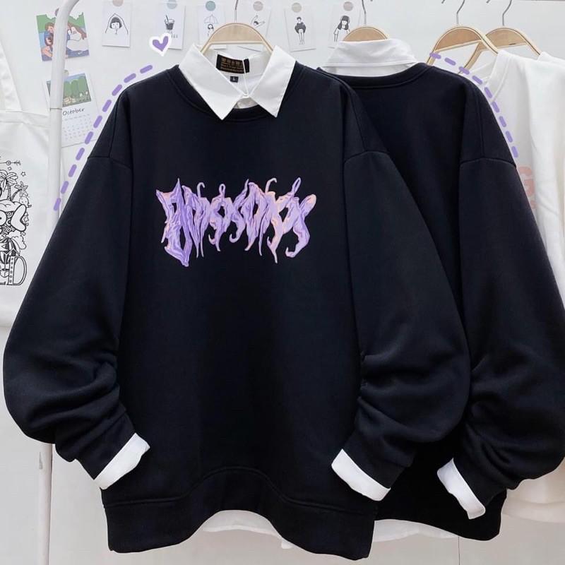 Áo Sweater Nỉ Chữ Tím Unisex