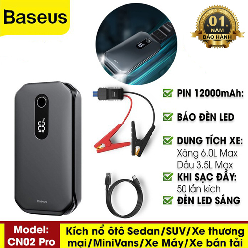 Bộ Kích Xe Hơi CN02PRO Kiêm Sạc Dự Phòng Dung Lượng 12000 mAh - Hàng Chính Hãng Baseus