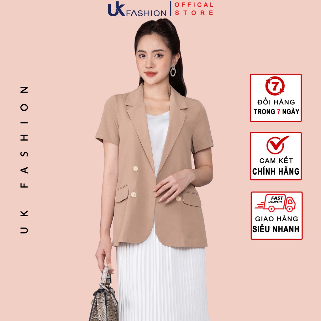 Áo Vest Nữ Kí Giả Dáng Suông Tay Ngắn UK Fashion Thiết Kế Đứng Form, 4 Cúc Điệu Đà, Chất Liệu Nhập Hàn NKSM2205002