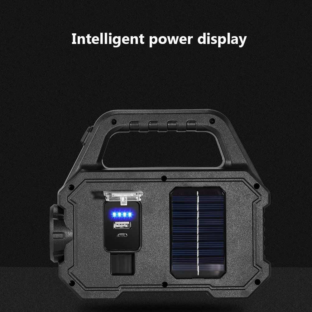 Đèn pin LED Solar 2400 lumens, pin cắm trại sạc với 6 chế độ, đèn pha tay không thấm nước IPX4 với băng ghế điện để cắm trại, đi bộ đường dài, ngoài trời, khẩn cấp