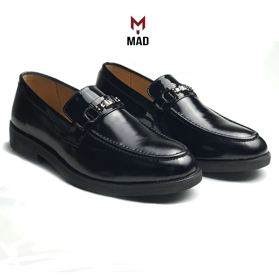 Giày tây lười nam Horsebit Loafer MAD Đen Bóng tăng chiều cao 4cm da bò cao cấp giá rẻ nhất hà nội bảo hành trọn đời