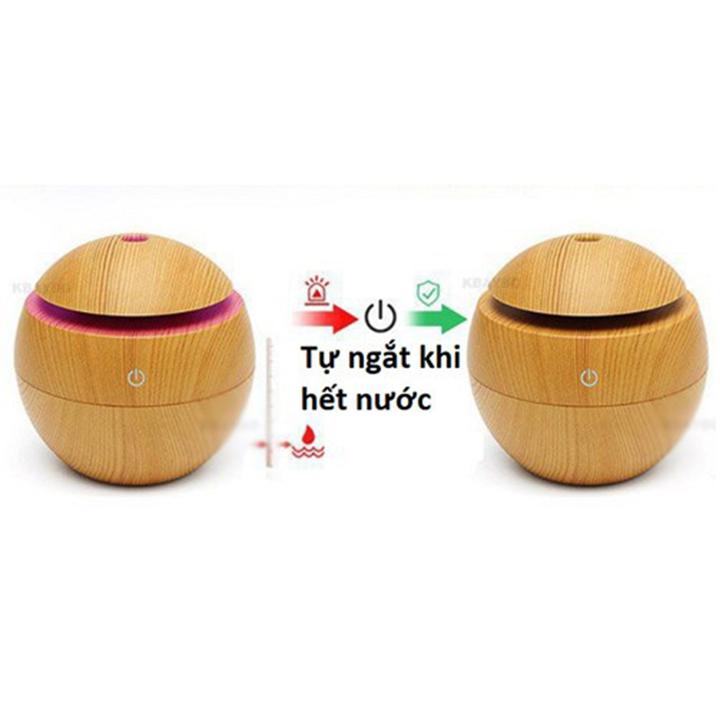 Máy khuếch tán tinh dầu - Máy tạo độ ẩm bình vân gỗ led 7 màu - Nâu - Lọ Hoa - Hàng Chất Lượng