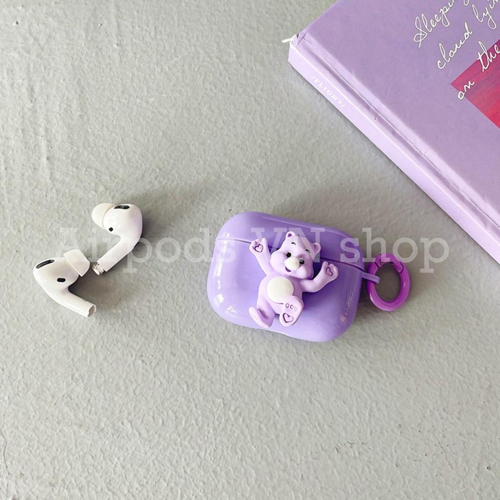 Bao Case Ốp dành cho Airpods 1/2 và Airpods Pro gấu nhựa tím kute cao cấp