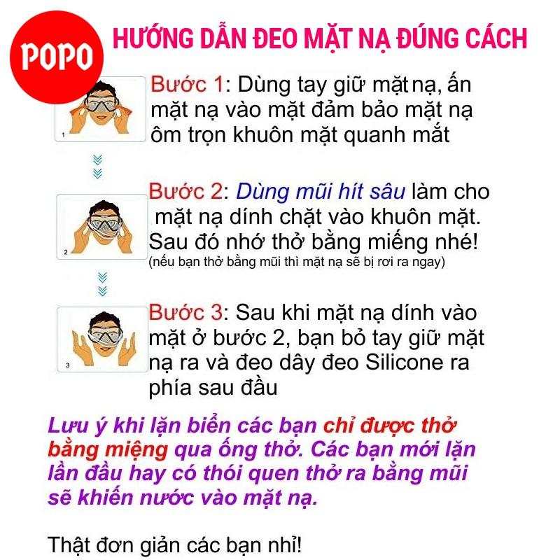 Mặt nạ lặn cận thị gồm ống thở lặn độ cận 1.5 độ đến 8.0 độ POPO kính lặn cận có độ mắt kính cường lực