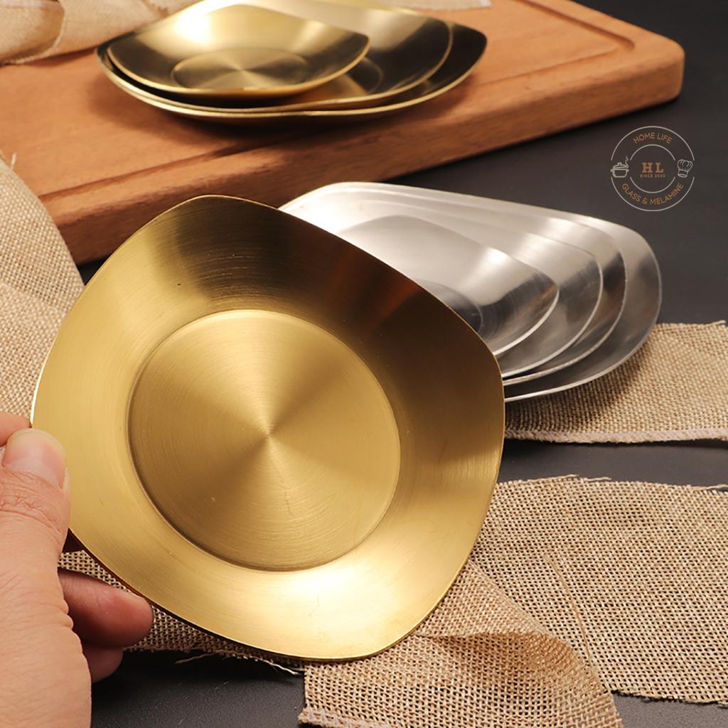 ĐĨA INOX VUÔNG VÀNG KHÔNG ĂN MÒN CAO CẤP | Khay inox chuyên dụng đựng gia vị, salat, đồ ăn vặt.... Hàn Quốc Dáng Vuông