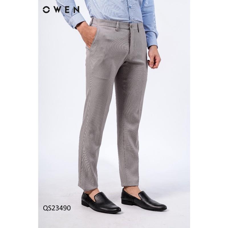 OWEN - Quần âu nam SLIMFIT màu BE XÁM in chìm chất nano co dãn nhẹ - Quần tây nam 23490