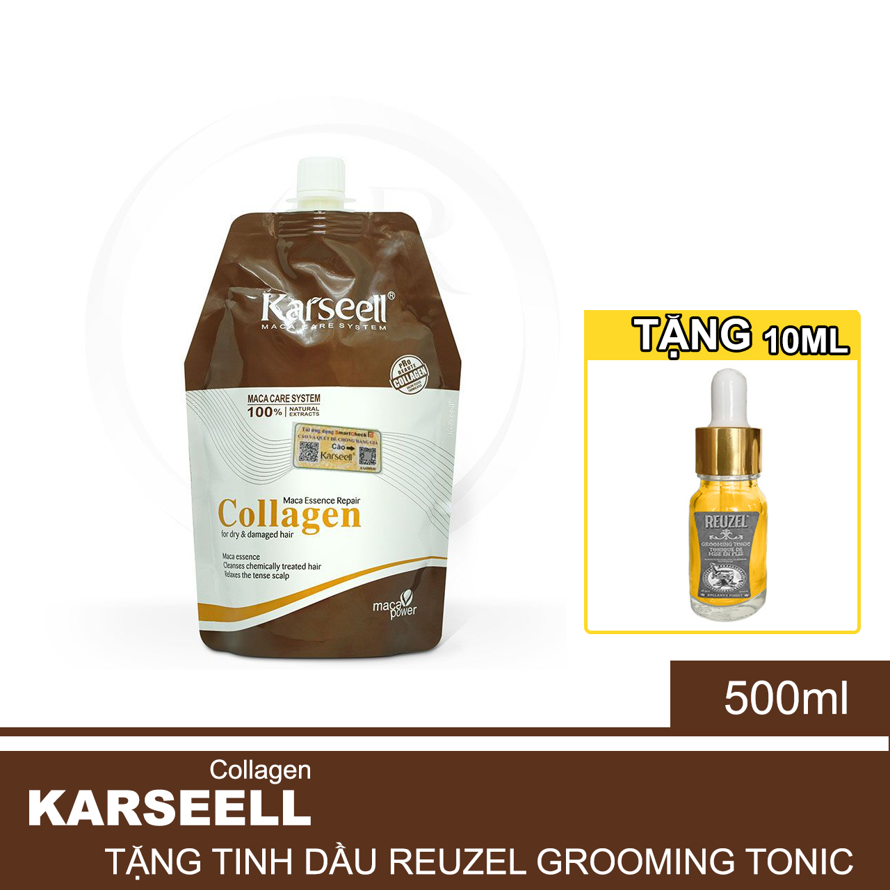 Kem Ủ Tóc Karseell Dạng Túi Collagen Maca 500ml + Tặng Reuzel Grooming Tonic - Chính hãng