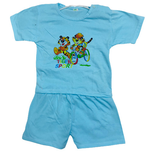 Đồ bộ trẻ em sơ sinh tay ngắn - màu xanh, họa tiết hoạt hình, thun 100% cotton mềm mịn, thoáng mát Shop TiVung chuyên quần áo trẻ em