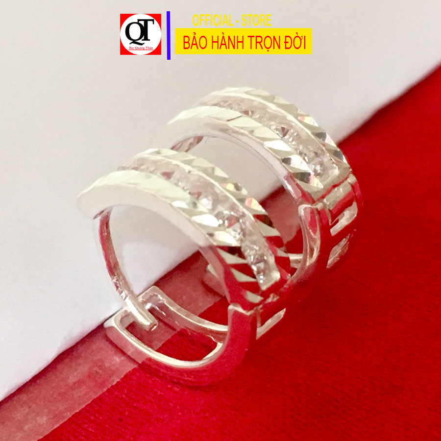 Khuyên tai nữ chất liệu bạc ta đeo sát tai gắn đá cobic trắng sáng trang sức Bạc Quang Thản - QTBT.TH157