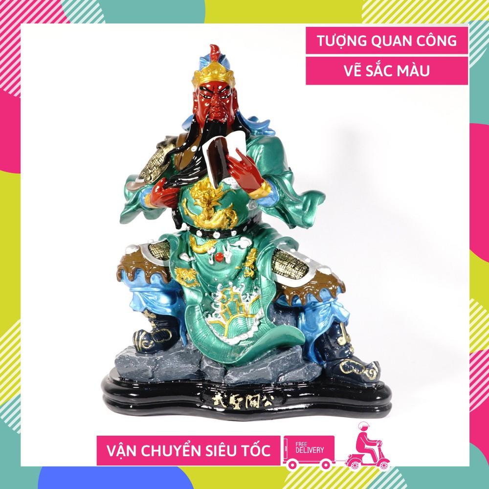 Tượng Quan Công Quan Vân Trường ngồi vẽ sắc màu gốm sứ tuyệt đẹp - Cao 35cm