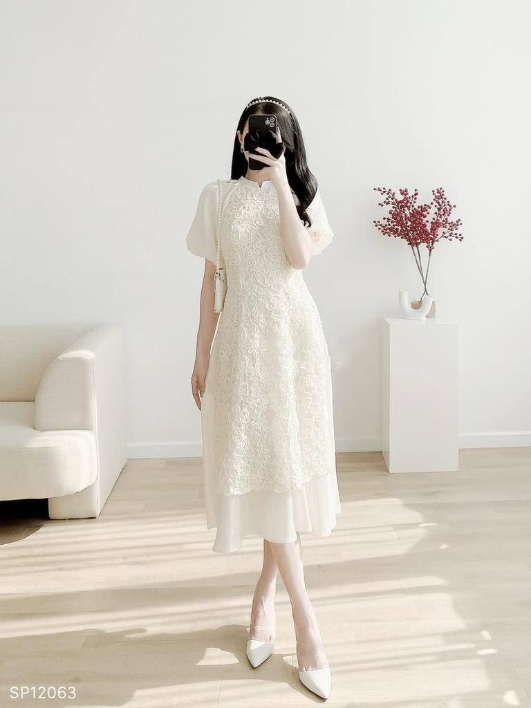 SET ÁO DÀI REN CHÂN VÁY VOAN 13967