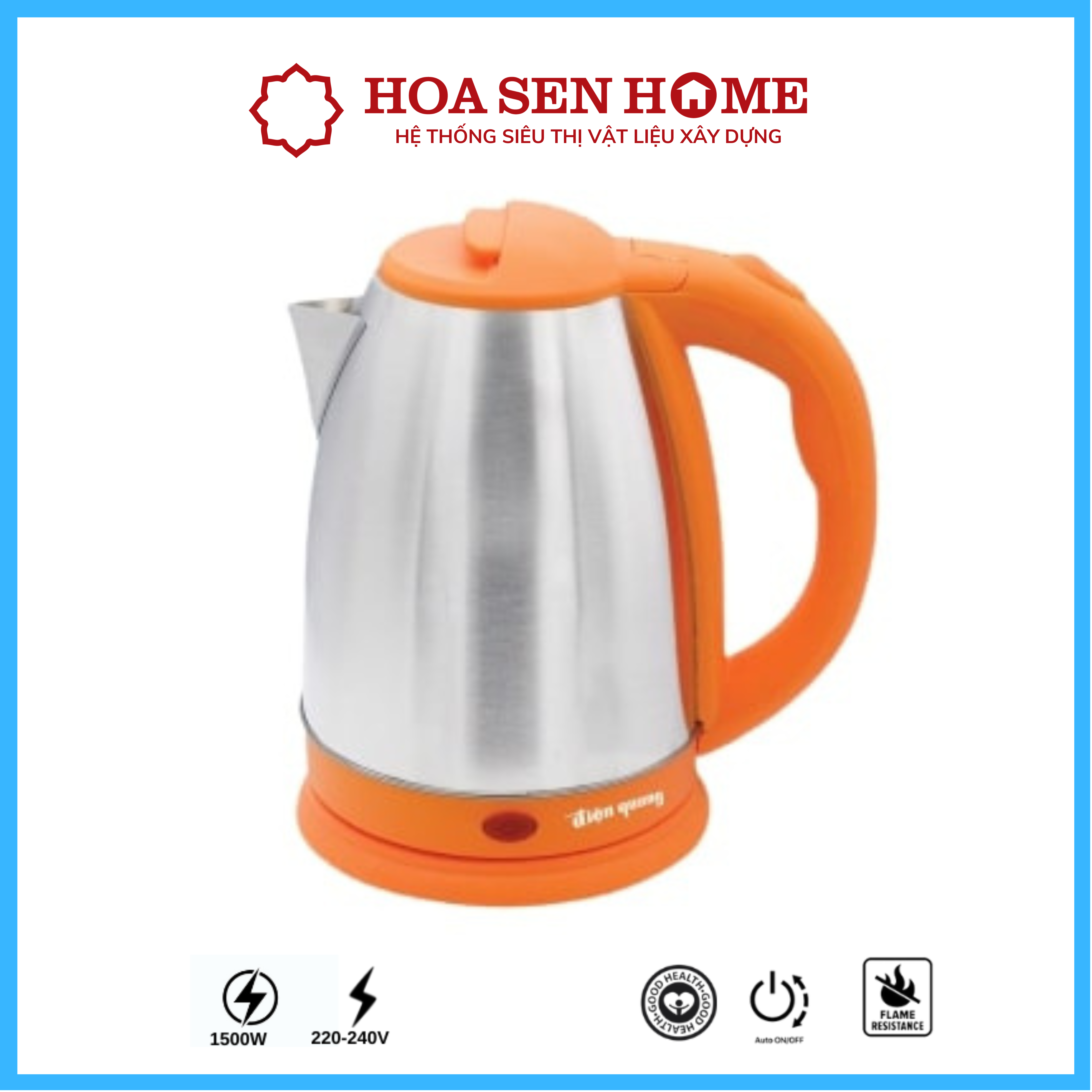 Ấm đun nước siêu tốc Điện Quang EKT06 1518 BL 1500W, 1.8L, inox 201, nhựa PP màu đen - Hoa Sen Home - Hàng chính hãng